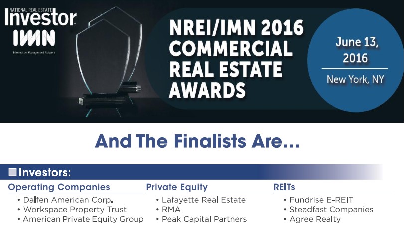 Dalfen America Corp Named a 2016 Top Investor Operating Company Award Finalist by NREI